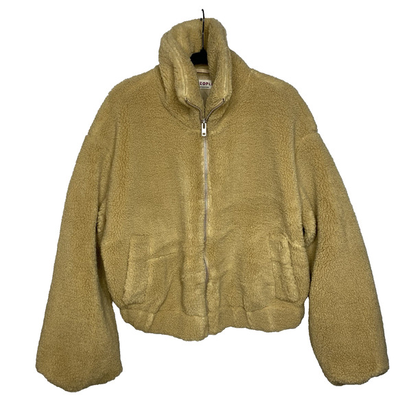 Free People Get Cozy Teddy Jacket Women's Medium Brown Fuzzy Oversize Boho Zip - Picture 2 of 10